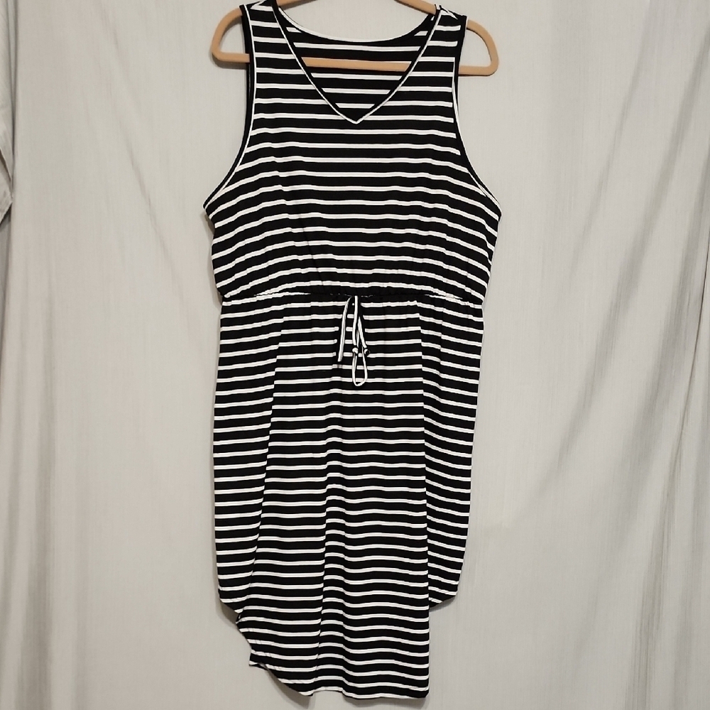 SHEIN Curve Black White Striped High Low Hem Casual Tank Dress Plus Size 2XL